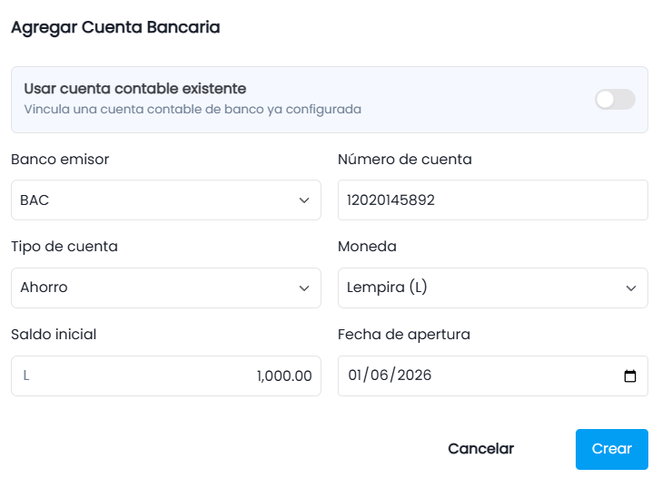 Flujo A: Crear nueva cuenta y cuenta contable asociada (Opción por defecto)