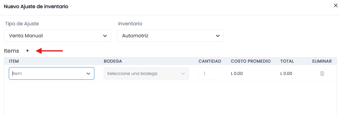 Configuración de Ítems del Ajuste