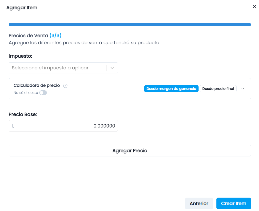 Paso 3: Precios de Venta