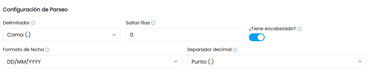Configuración de Parseo (Lectura del Archivo)