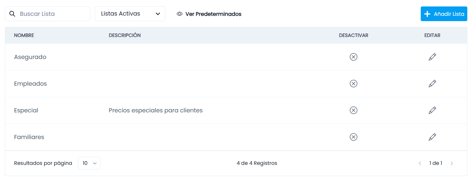 Lista de Precios