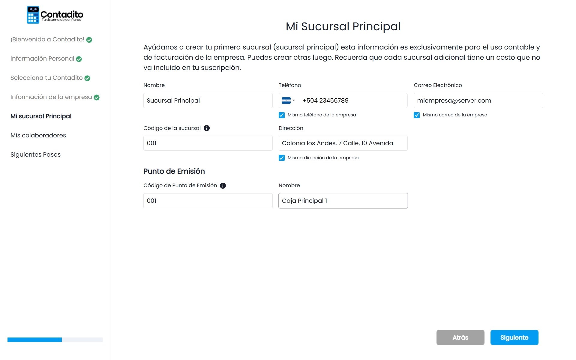 10. Información de la sucursal principal