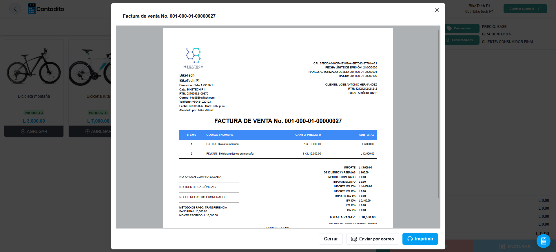 Vista previa de la Factura de Venta