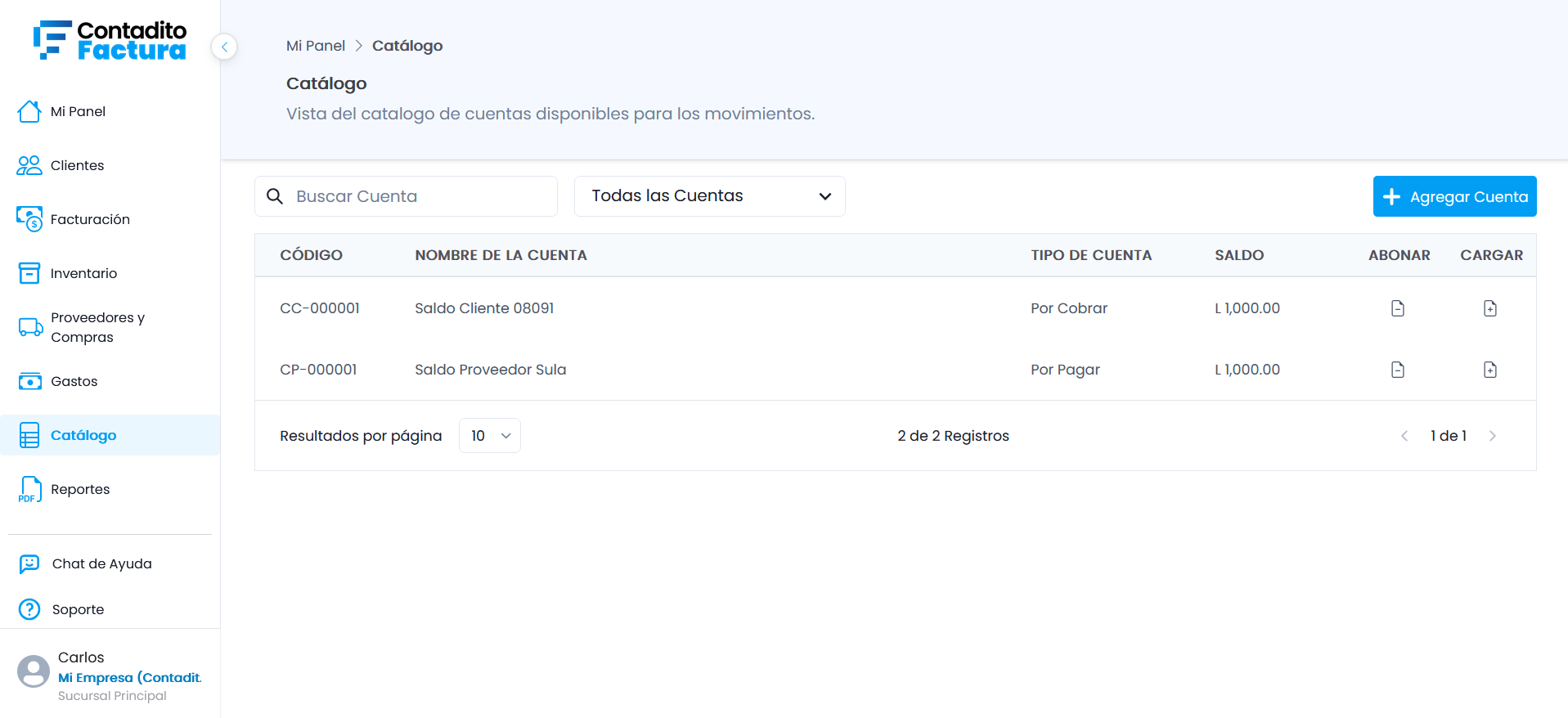 Gestionar el catálogo de cuentas