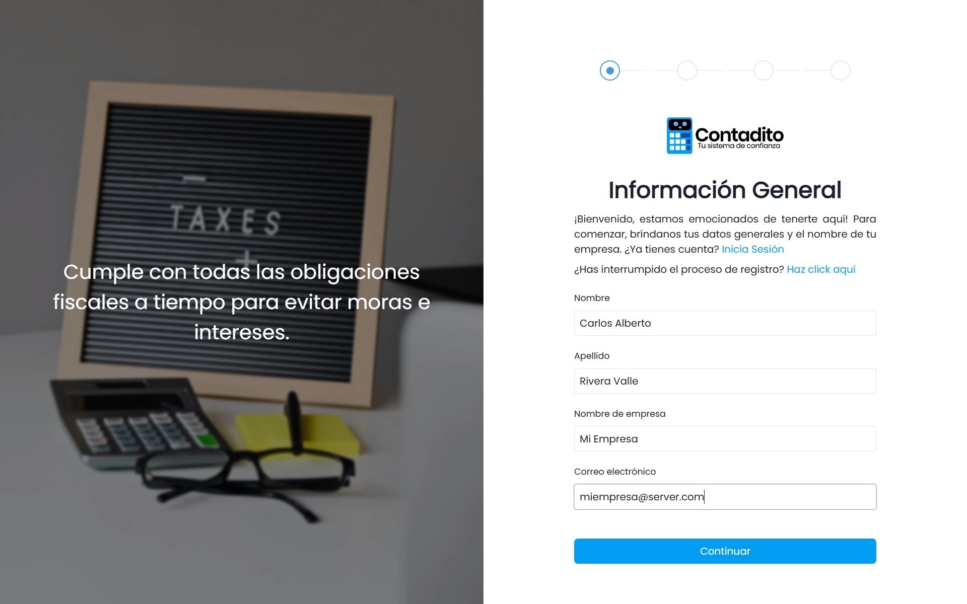 2. Completar formulario inicial
