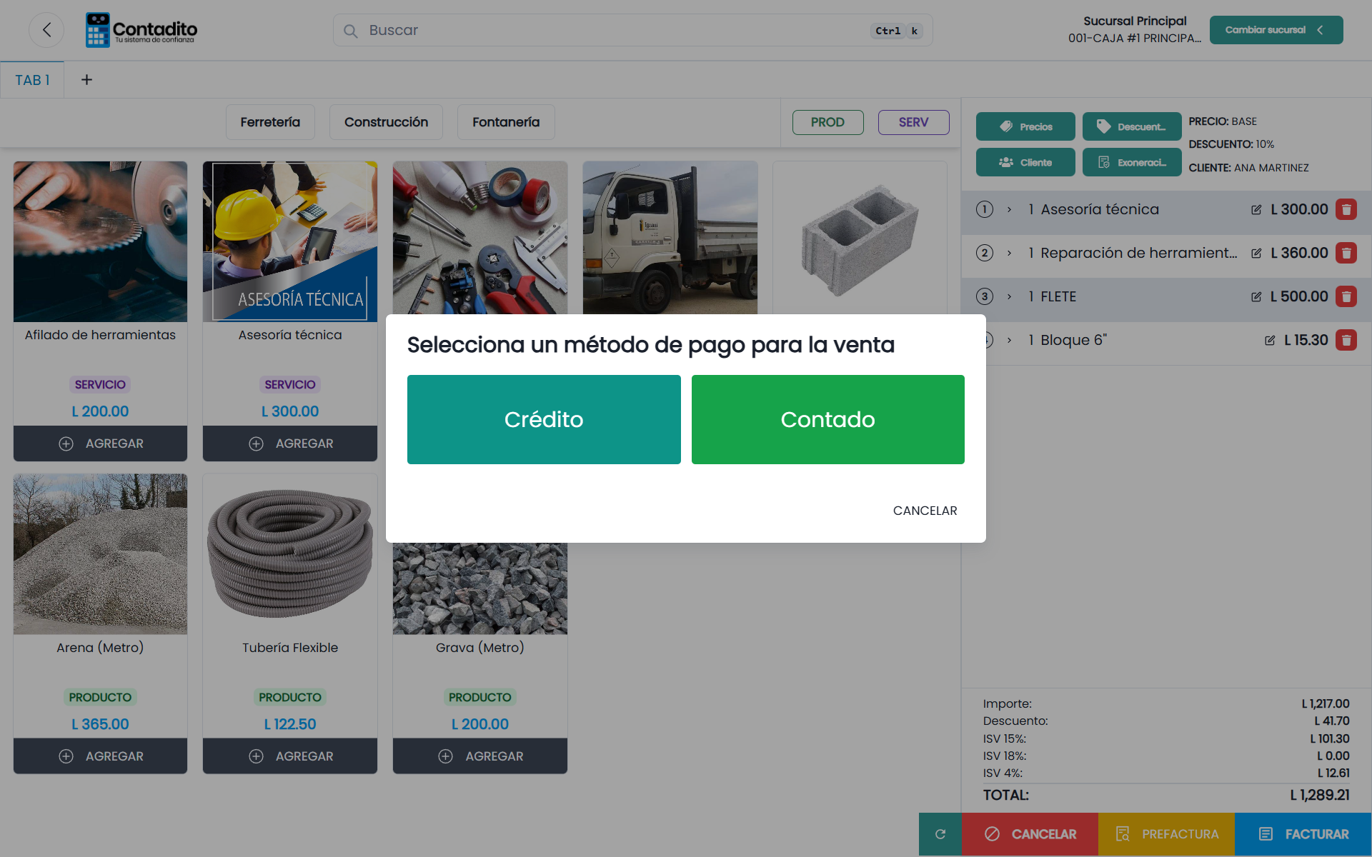 1. Seleccionar el Tipo de pago