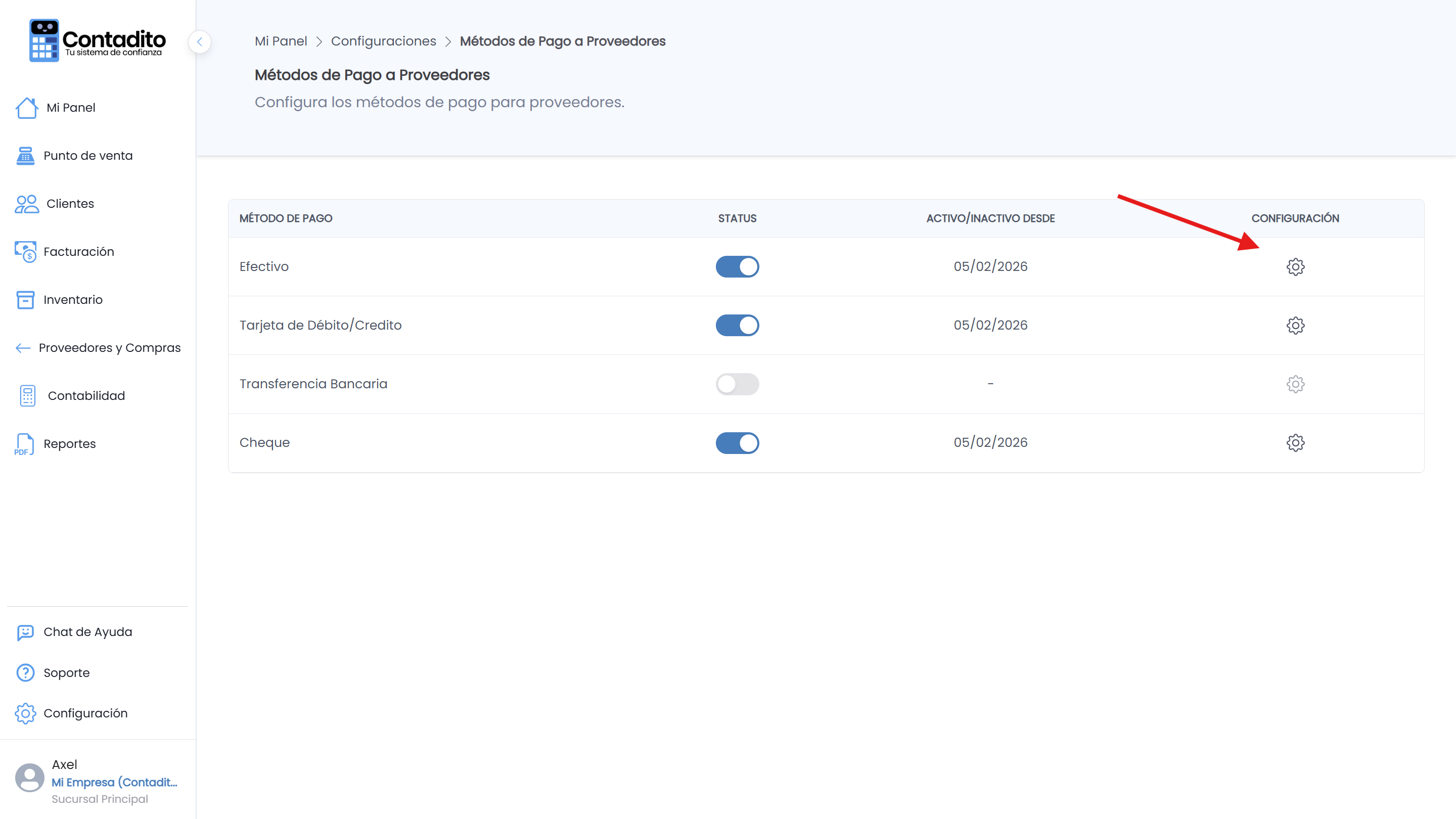 Configuración de Métodos de Pago
