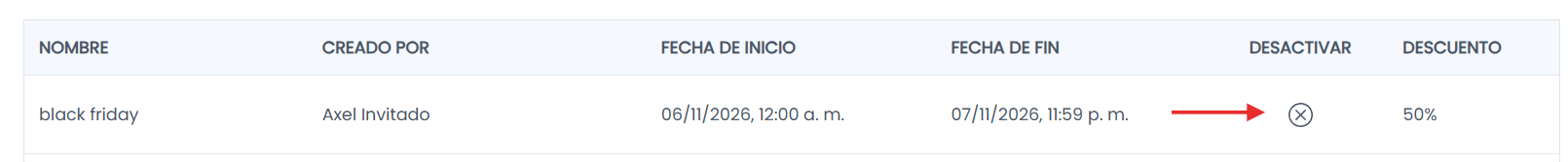 Desactivar Descuento