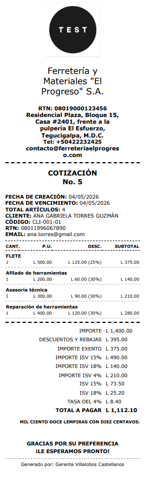 Nuevo Formato de Cotización: Térmico