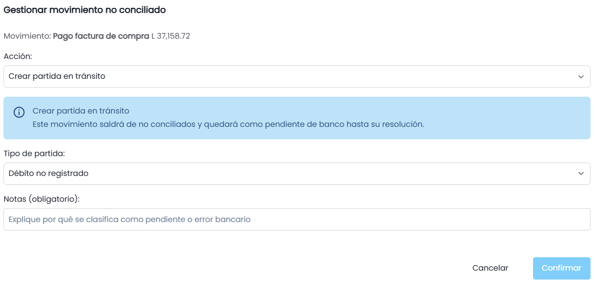 6.3 Modo 3: Crear Partida en Tránsito (Banco)