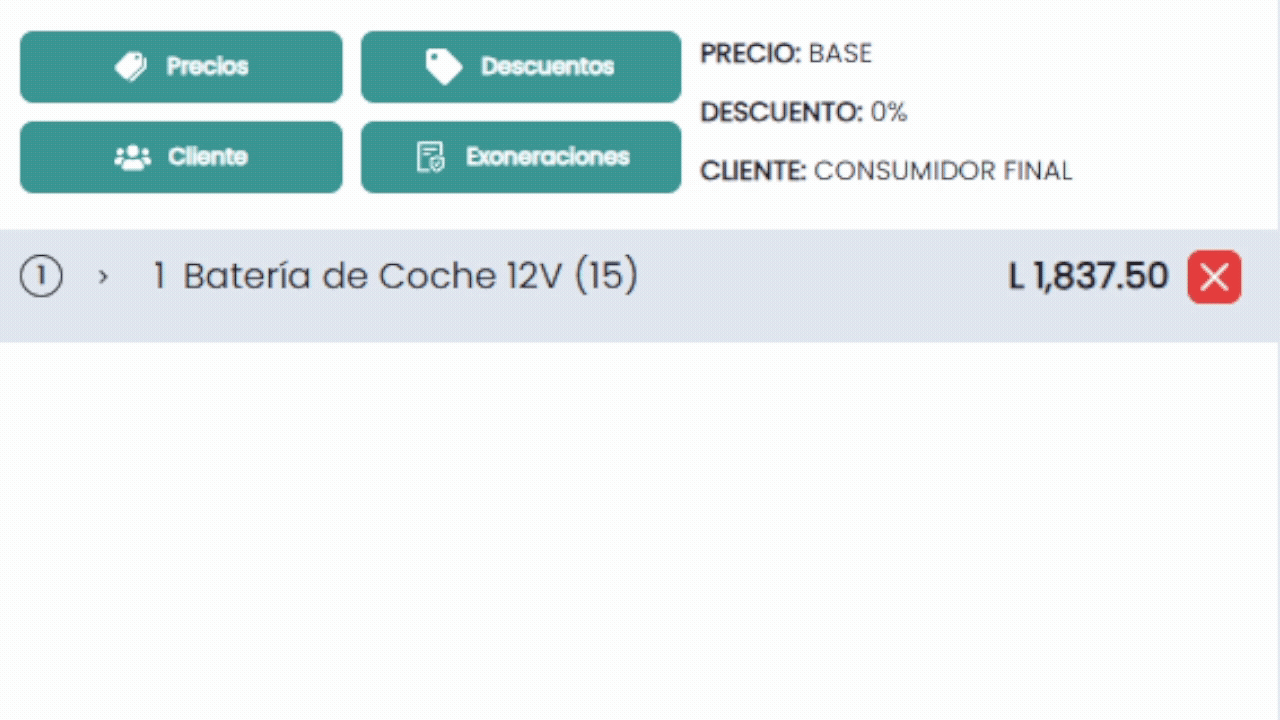 Opciones y Carrito de Venta