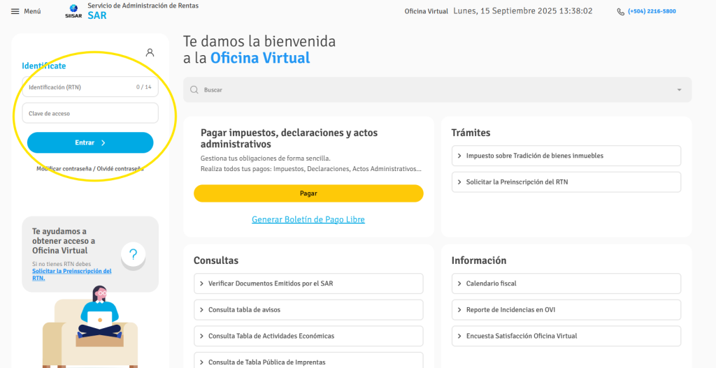 Ingreso a Oficina Virtual SAR - artículo de Sube Latam