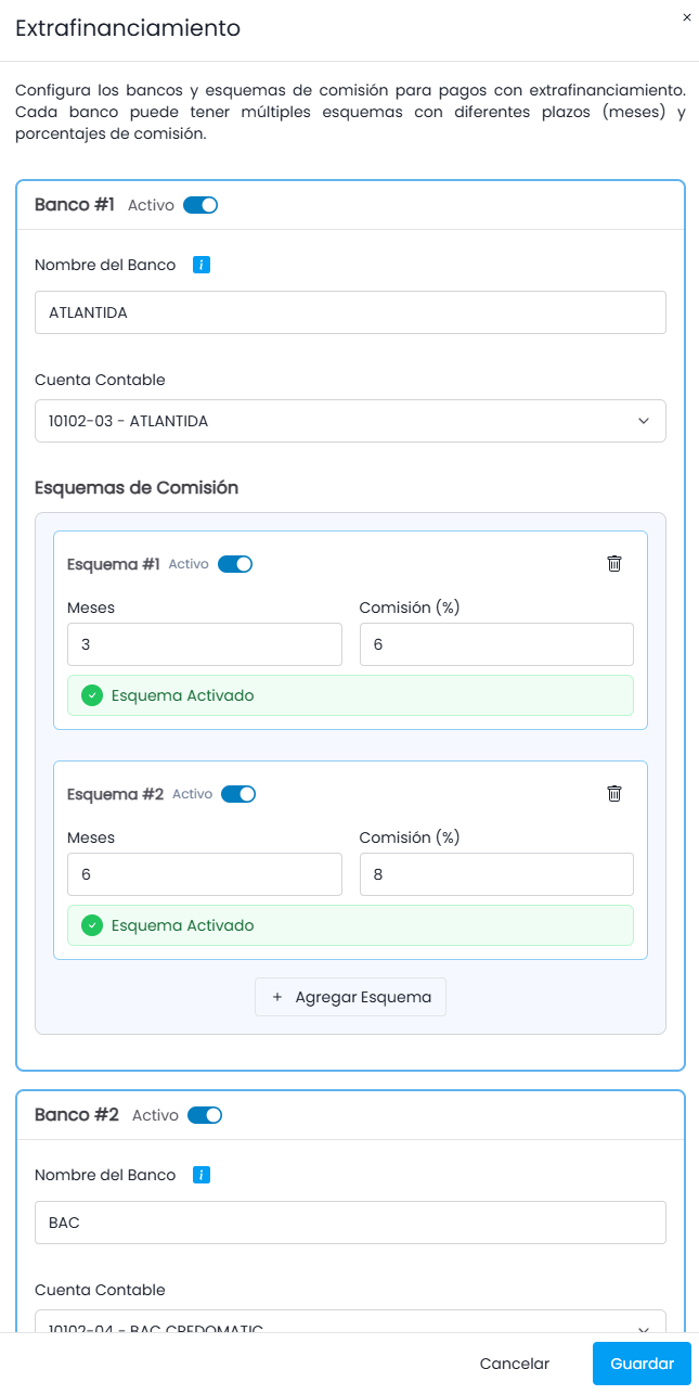 Esquemas de Comisión (Sección Dinámica)