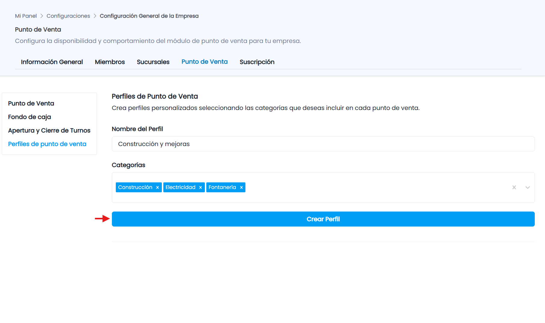 Configurar el Punto de Venta
