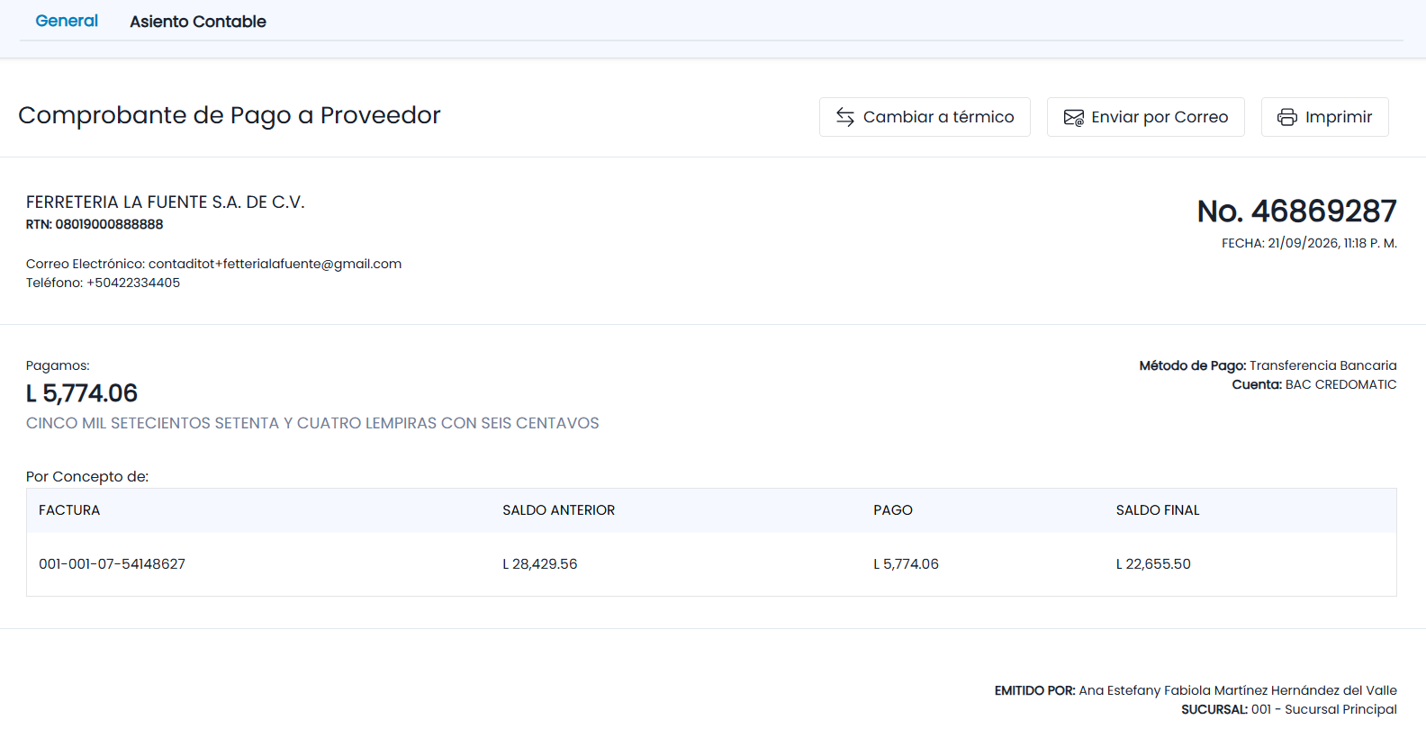 Información Mostrada en el Listado de Pagos
