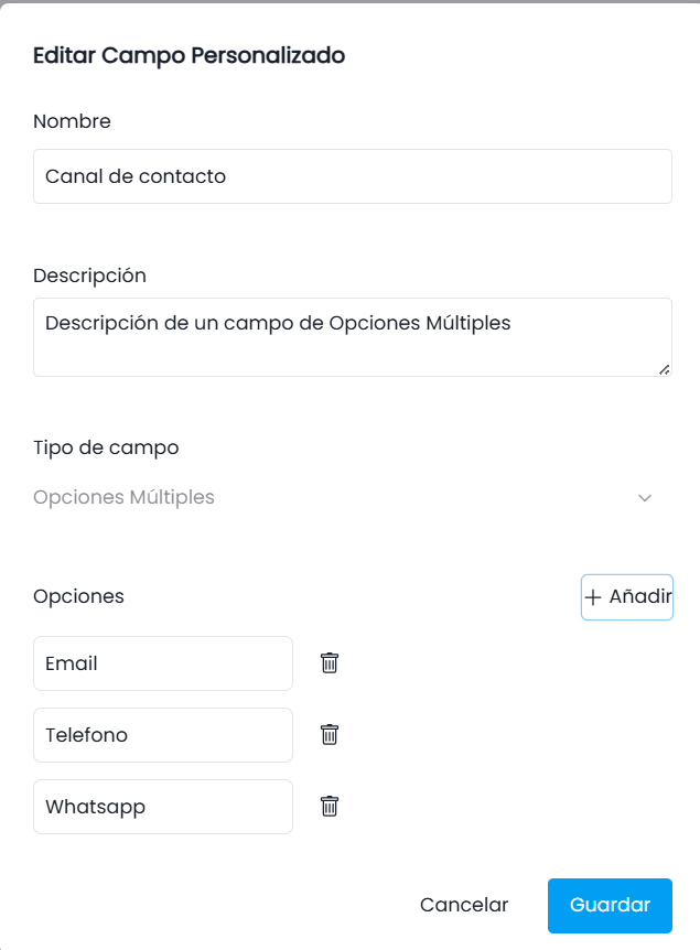 Si estás viendo campos Activos