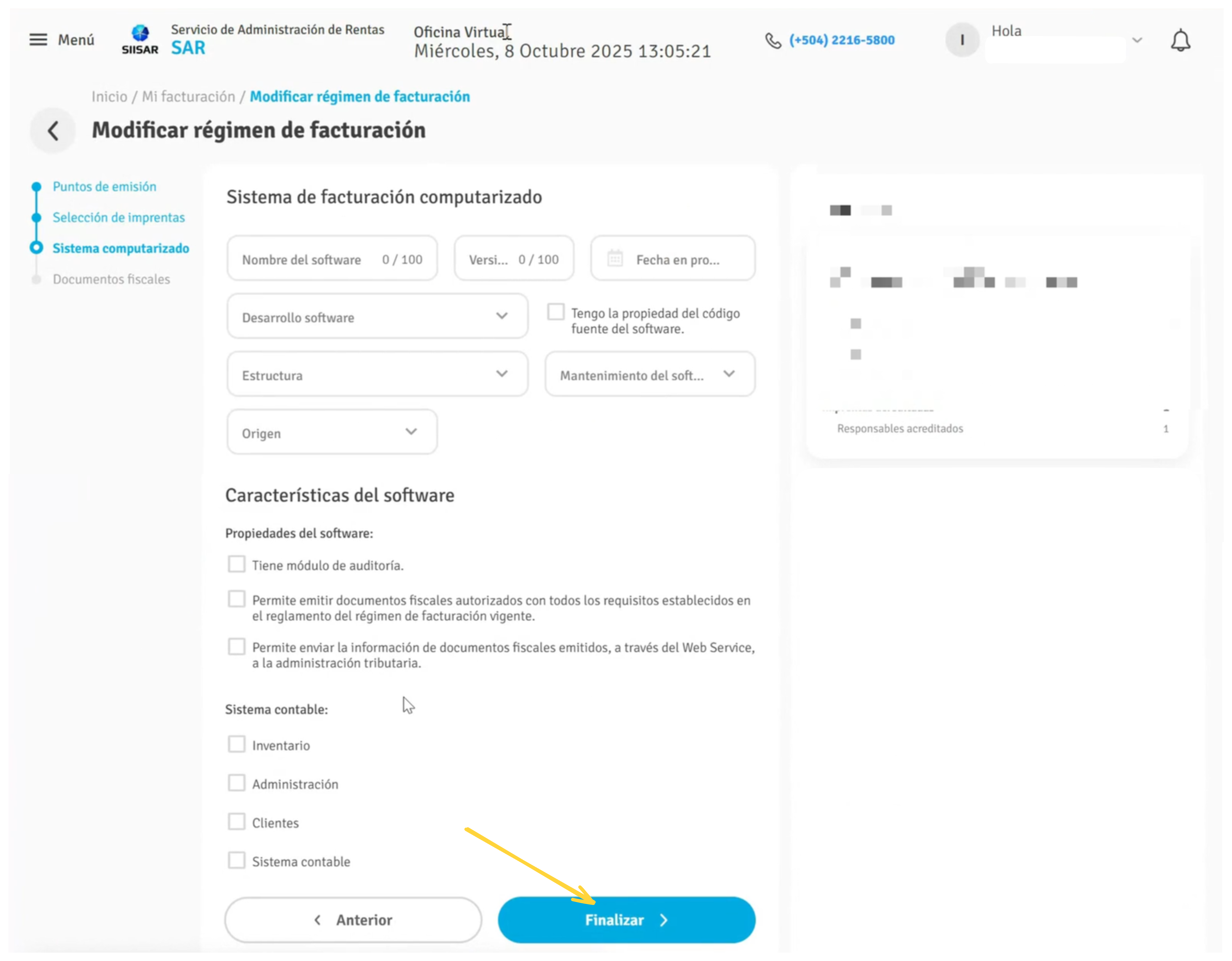 Paso 4c: Datos del proveedor de sistema de facturación