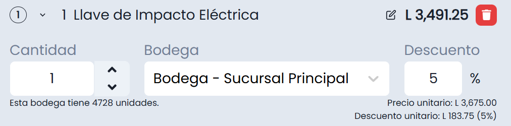 Opciones y Carrito de Venta