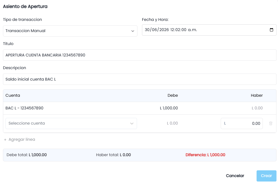 Flujo A: Crear nueva cuenta y cuenta contable asociada (Opción por defecto)