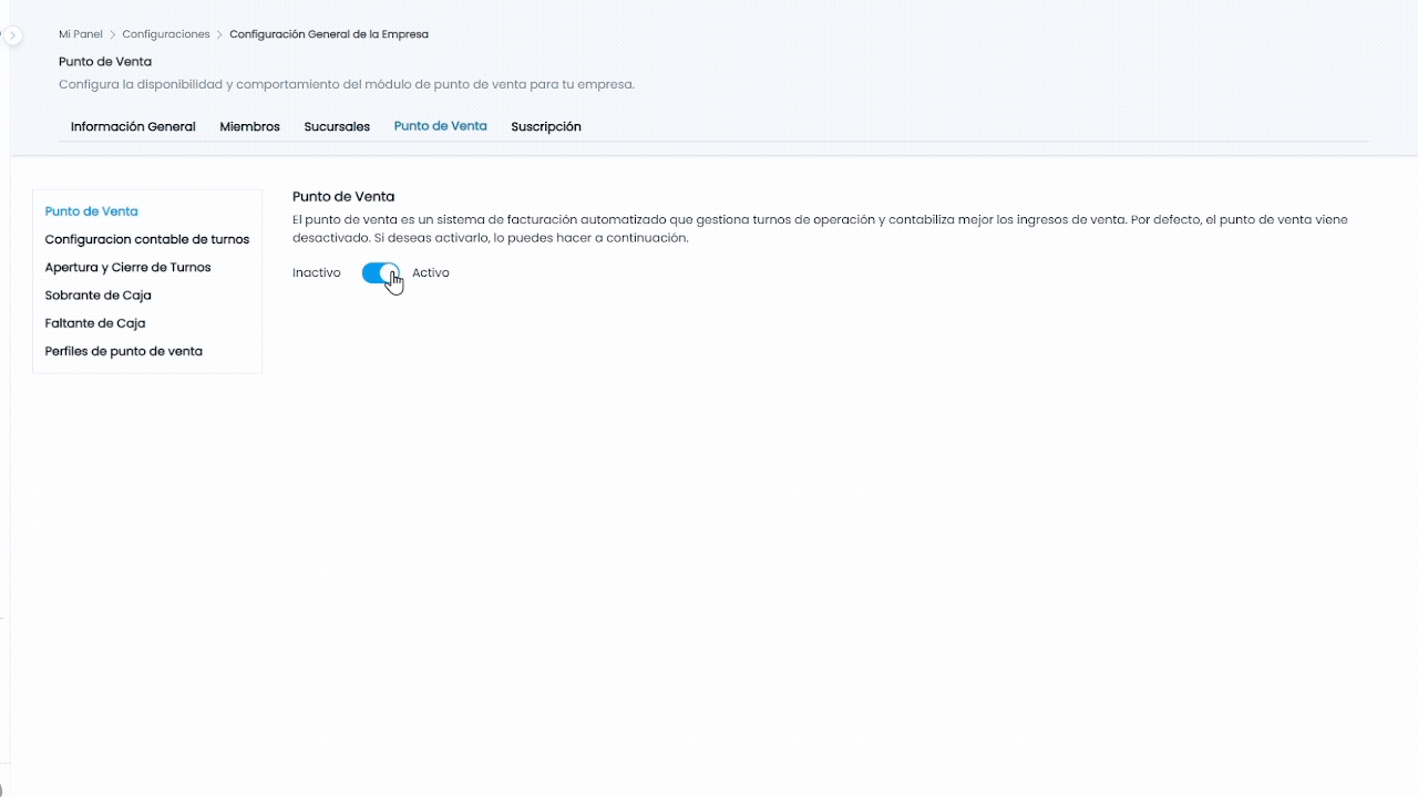 Desactivación del Punto de Venta
