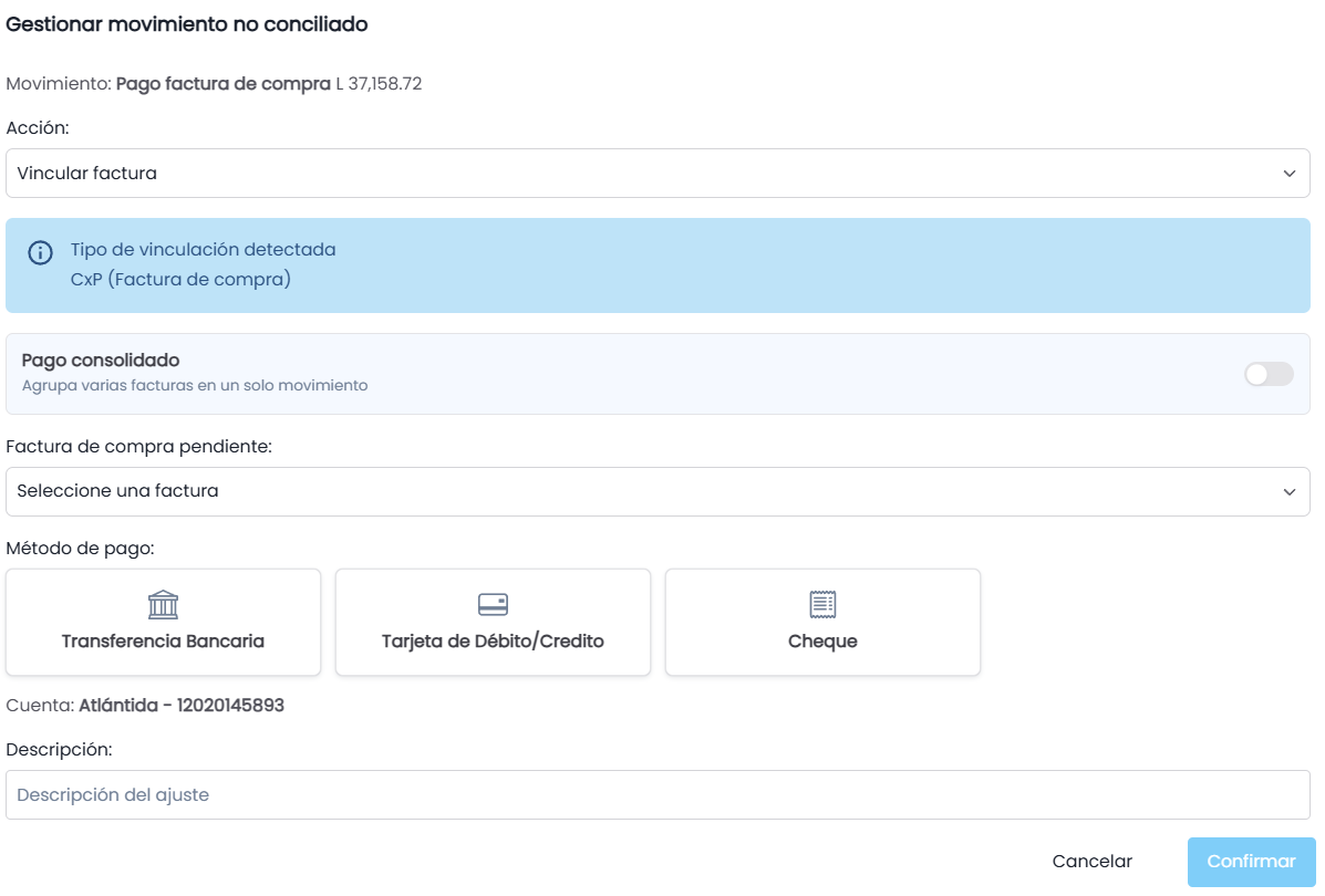 6.2 Modo 2: Vincular Factura (CxC / CxP)