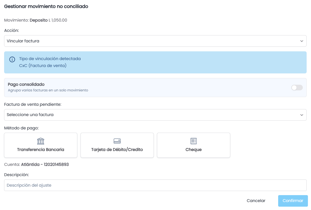 6.2 Modo 2: Vincular Factura (CxC / CxP)