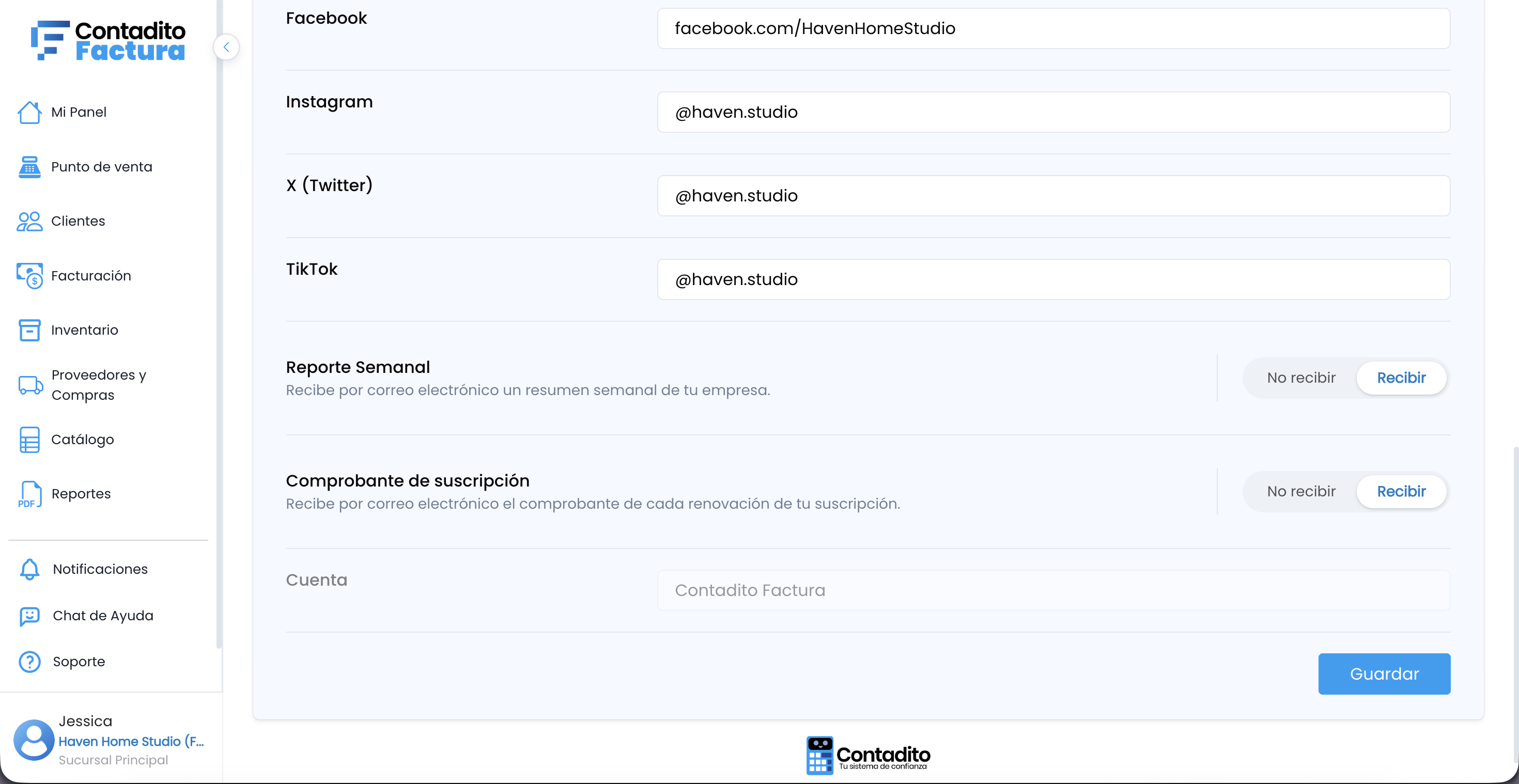 Preferencias de correo en la configuración general de la empresa