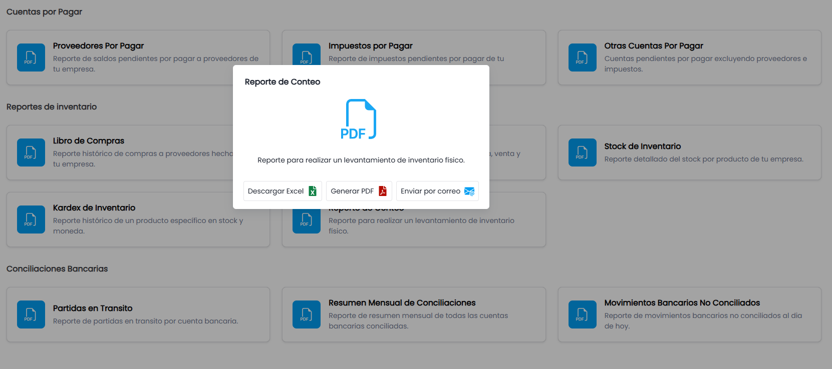 Acceso al Reporte de Conteo