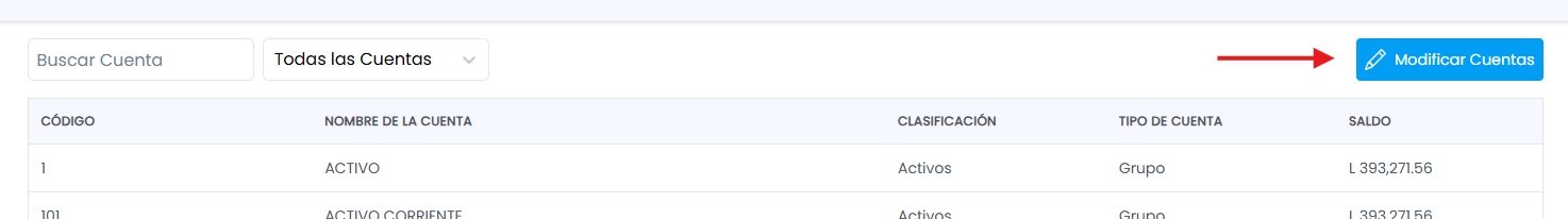 Modificación de Cuentas