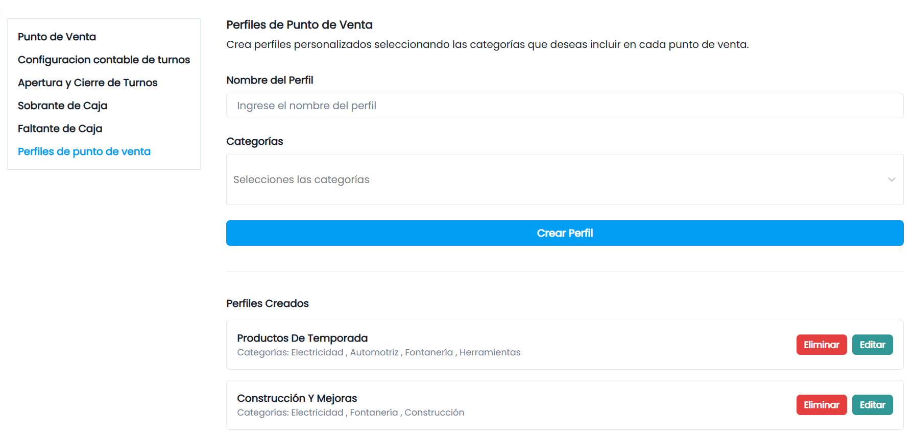 Perfiles del Punto de Venta