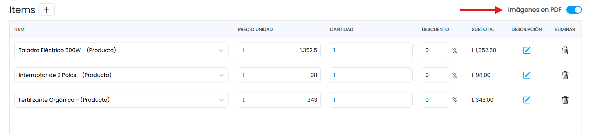 Imágenes en tus cotizaciones